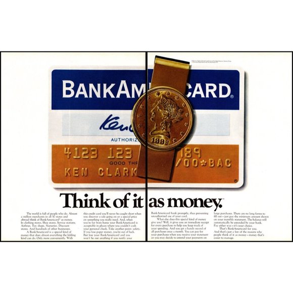 1971 Bank Americard Credit Card 2 Page Vintage Print Ad Money Clip Wall Art - Picture 1 of 3